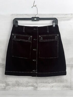 BDG Women’s Black Corduroy Skirt with Subtle Red Stitching Size SP